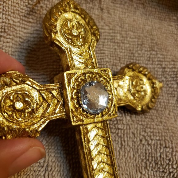 Christmas Ornament Gold Cross with White Faux Gem ~ 2 AVAILABLE - Picture 3 of 4